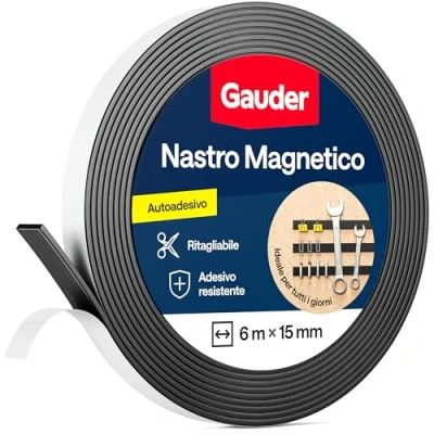 Immagine di GAUDER Nastro Magnetico Autoadesivo Forte Strisce Magnetiche con Supporto Adesivo Calamitato (3 m)