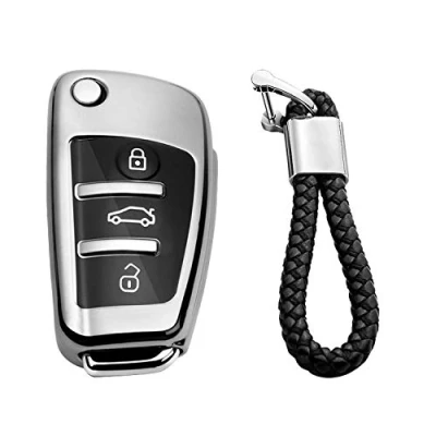 Immagine di M.JVisun Morbido TPU Chiave Auto Protettiva Custodie Cover per Audi A1 A3 A4 A6 A8 Quattro Q2 Q3 Q7 R8 RS3 RS6 S3 S6 TT TTS Lucido Argento Intrecciato Portachiavi