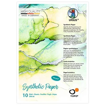 Immagine di Ursus Yupo Carta Sintetica, Formato DIN A6, 25 Fogli, 85 g/mq, Superficie Liscia, Strappi e all&#039;Acqua, Resistente ai Raggi UV, riciclabile al 100%, Versatile, Colore Bianco, 16266400