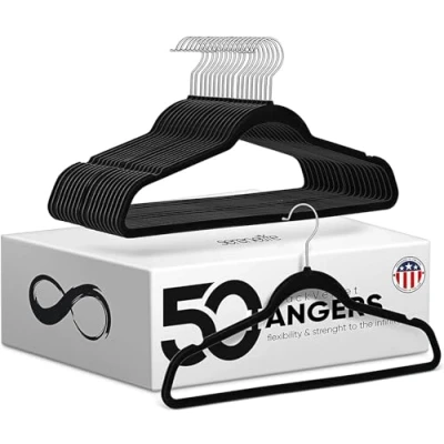 Immagine di SereneLife 50 Pezzi di Appendini Armadio, Grucce Antiscivolo in Velluto, Set Appendiabiti Salvaspazio con Gancio Girevole a 360, Capacità Sopportare Fino 4,5 kg per Abiti