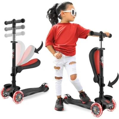 Immagine di Hurtle Monopattino Bambino, Bambina, a 3 Ruote, Regolabile in Altezza con Sedile Pieghevole, Scooter per Bambini e Bambine Ruote LED Multicolore, Dai 2 ai 14 Anni