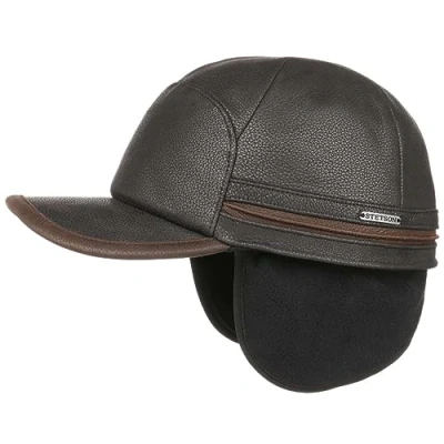Immagine di Stetson Byers cap in Pelle Uomo Cappello Invernale con paraorecchie Berretto Baseball Chiuso Dietro, Visiera, paraorecchie, Fodera Inverno Autunno/Inverno XXL (62 63 cm) Nero