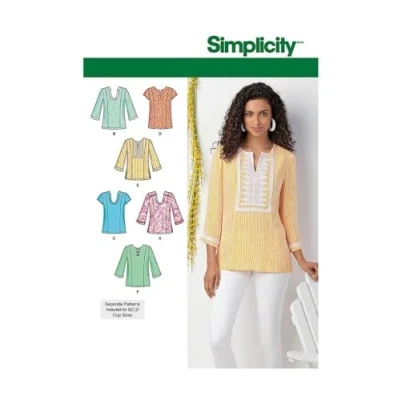 Immagine di Simplicity Simplcity Cartamodello 1461: Tunica da Donna Forti con Scollo e Maniche Varianti, Taglia, Carta, Bianco, AA (10 12 14 16 18)