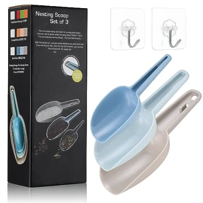 Immagine di Set di 3 Ghiaccio Paletta Cucina Plastica, Cibo Cucchiaini Multiuso per Cucine, Bar, Buffet, Cereali, Farina, Grano, Noci, Spezie, Popcorn