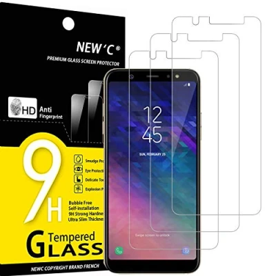 Immagine di NEW&#039;C 3 Pezzi, Vetro Temperato per Samsung Galaxy A6 Plus (2018), Pellicola Prottetiva Anti Graffio, Impronte, Senza Bolle, Durezza 9H, 0,33mm Ultra Trasparente, Resistente