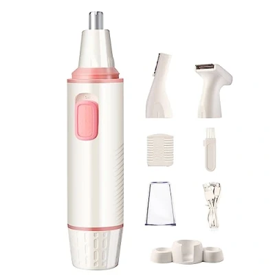 Immagine di Tagliapeli Naso e Orecchie 3 in 1 Set Ricaricabile via USB, Tagliacapelli Professionale Indolore per Sopracciglia Viso, Impermeabile, Adatto a Uomini Donne, Bianco