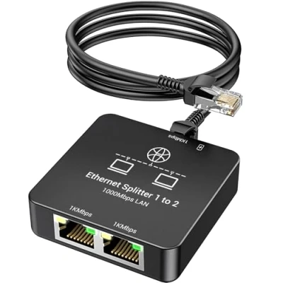 Immagine di KiWiBiRD Sdoppiatore ethernet switch 2 porte, splitter cavo RJ45 1000Mbps LAN network internet con Cat 8 7 6 5e 5, compatibile Router modem Gaming PC Laptop PS5 PS4 Digital TV Stick Printer