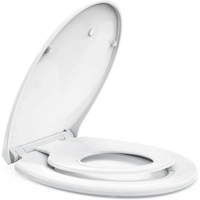 Immagine di STOREMIC Copriwater con abbassamento automatico, coperchio per WC chiusura magnetica, bambini, funzione di rilascio rapido, sedile cerniere regolabili, forma a O, colore bianco,