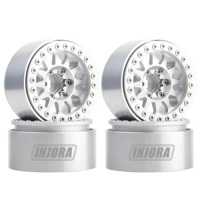 Immagine di INJORA RC Cerchioni 1,9 Beadlock Wheel Hub Metallo 4pcs Rim per 1:10 Crawler Axial SCX10 PRO II III TRX 4 Tamiya MST VS4 10 Redcat Gen 8 7 Enduro(Argento)