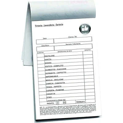 Immagine di 100 Blocchetti Buoni per Lavanderia, Sartoria, Tintoria, cm 17x10. 2 copie auto copianti. da 50 fogli in duplice copia