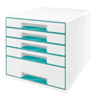 Immagine di Leitz WOW Cube Cassettiera a 5 Cassetti, Organizer per Riporre Documenti, Cataloghi e Riviste in Formato A4, Adatta Casa Ufficio, Acquamarina, 52142051