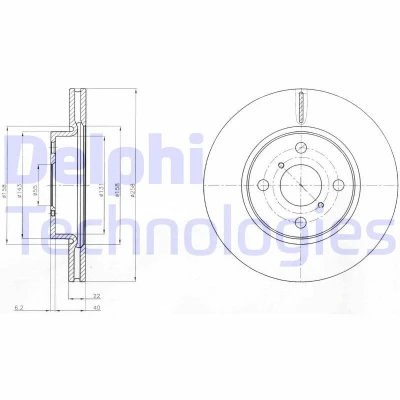 Immagine di DELPHI BG4116C Disco freno 258 22 4 ventilato rivestito non trattato senza cuscinetto ruota, anello sensore ABS TOYOTA: Yaris II Hatchback