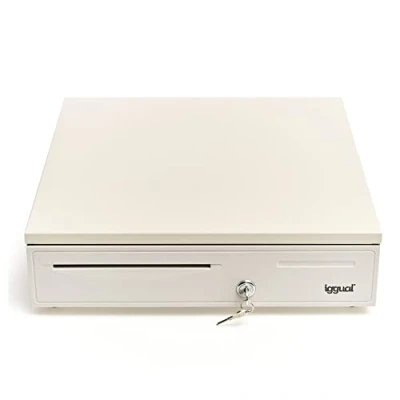Immagine di iggual Cassetto Porta Denaro per Cassa IRON 50W Registratore di con Apertura Manuale o Automatica 5 + 8 Scomparti Banconote e Monete, Serratura in 3 Posizioni Colore Bianco