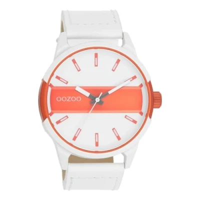 Immagine di Oozoo Timepieces C11230_C11234_Parent Orologio da uomo polso di alta qualità analogico uomo, bianco/arancione fluo (alluminio)