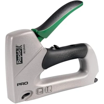 Immagine di Rapid PRO ALU840 Graffatrice Manuale 2 in 1 per Graffette n. 140 e Chiodini n.8, Dotata di Impugnatura Ergonomica, Parti Interne Acciaio Regolatore Forza a Fasi