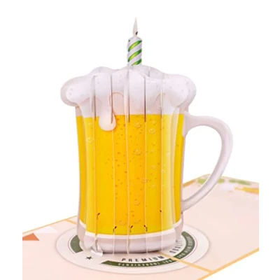 Immagine di MOKIO® Biglietto Auguri Pop Up Birra con Candela regalo 3D divertente per un compleanno o come di denaro, pieghevole busta