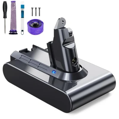 Immagine di 6000mAh V6 Batteria per Dyson V6, 21.6V di Ricambio DC62 DC58 DC59 DC61 DC72 DC74 Extra, Trigger, Fluffy, Absolute SV03 SV05 SV06 SV07 SV092（2 filtri + 1 pennello）