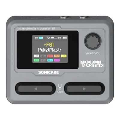 Immagine di SONICAKE Multieffetto Pedale per chitarra 9 Moduli effetti 100 Preset 20 Amp/Cab Processore di OTG Interfaccia audio USB BT con APP Pocket Master (Grigio)