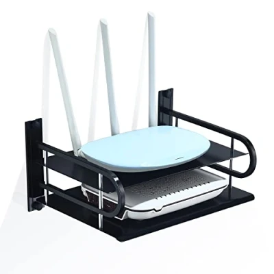 Immagine di HNVNER Mensola Multimediale da Parete Supporto per Piccolo Proiettori, Scaffale Galleggiante di Metallo Router/Modem/TV Box/Console Gioco/Lettori DVD/Casse (2 Ripiani, Piccola)