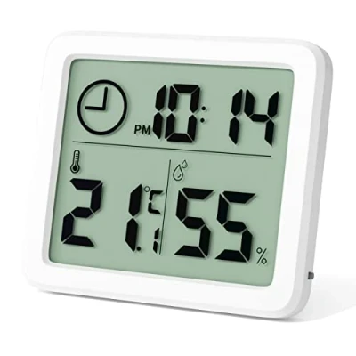 Immagine di Newaner mini Termometro Digitale Ambiente Interno, Igrometro Professionale Portatile a Grande Schermo con Orologio, Bianco Preciso Termoigrometro, Misuratore Umiditàper Casa, cameretta, Ufficio, Serra