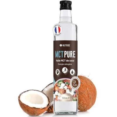 Immagine di Laboratorio Francese Nutribe MCT Pure C8 e C10 100% Olio di Cocco, Formula Scientifica Supporto Chetogenico, Perdita Peso, Salute Cerebrale