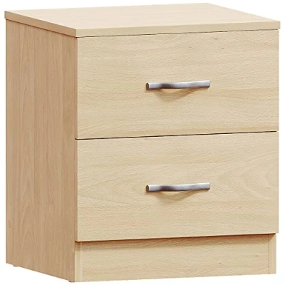 Immagine di Vida Designs Pino Comodino, 2 cassetti con Maniglie in Metallo e corridori, Sistema Unico Guide, Riano mobili per Camera da Letto