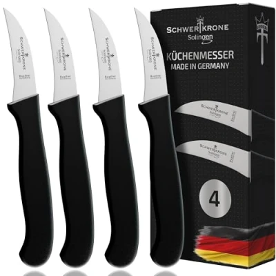 Immagine di Schwertkrone Set di Coltelli da Cucina Solingen 4 Pezzi (Curvi), Acciaio Inox, Prodotto in Germania, per Frutta, Verdura e Altro