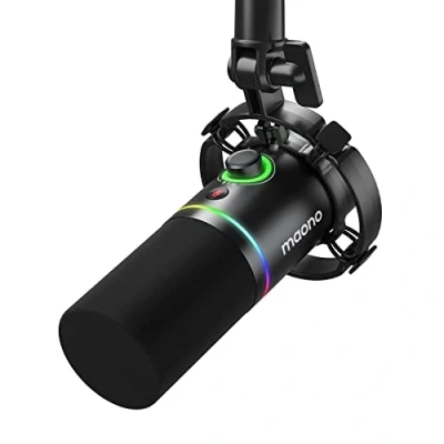 Immagine di MAONO microfono dinamico XLR/USB, da gioco RGB con software, muto, manopola di guadagno, controllo del volume e jack per cuffie streaming, podcasting, registrazione PD200X (nero)