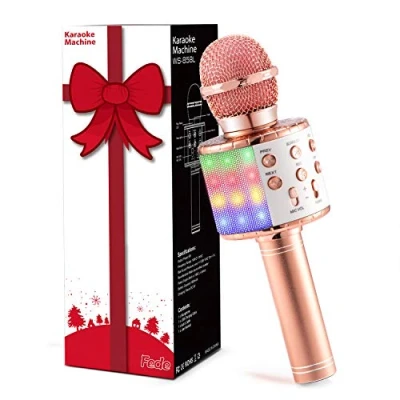 Immagine di Fede Microfono Karaoke Bluetooth Wireless per Bambini, Portatile con Luci LED Multicolore Cantare, Funzione Eco, Compatibile Android/iOS, PC o smartphone