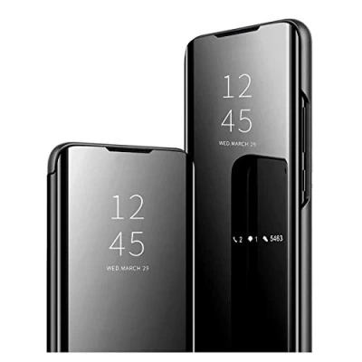 Immagine di GOGME Cover per Samsung Galaxy A52 4G/A52 5G/A52s 5G, Custodia con Specchio Curvata, Smart View Mirror Flip Cover, Clear Standing Case. Nero
