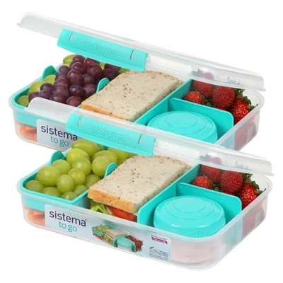 Immagine di sistema to go Bento Box Create Scatole per il pranzo con scomparti e vaschette gli spuntini 1,48 L Senza BPA 2 conteggi Verde menta