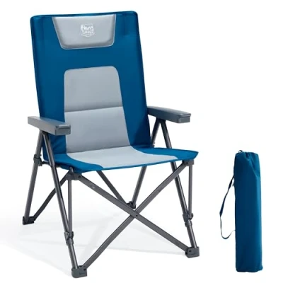 Immagine di TIMBER RIDGE Sedia da campeggio pieghevole, 260 kg, portata in 4 posizioni, regolabile, imbottita, con braccioli, colore: blu