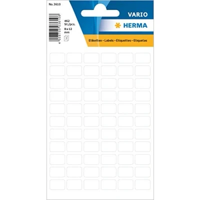 Immagine di HERMA 3610 Etichette Multiuso, 462 Pezzi, 8 x 12 mm, 66 per Foglio, autoadesive, la casa, calendari, pianificatori, Fai da Te, opache, in Carta Bianca
