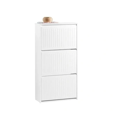 Immagine di SoBuy Mobiletto Portascarpe salvaspazio slim chiusa mobile ingresso moderno con 3 ribalte bianco L61*P25*A120 cm FSR165 H W