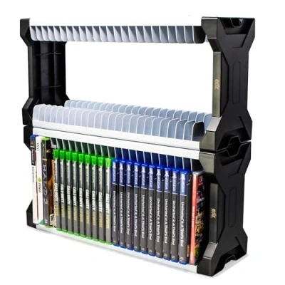 Immagine di ADZ Supporto universale per videogiochi, torre di archiviazione 46 giochi PS2 PS3 PS4 PS5 PSP Xbox 360 One Series X Wii Switch DVD e dischi Blu Ray inclusi 2 supporti