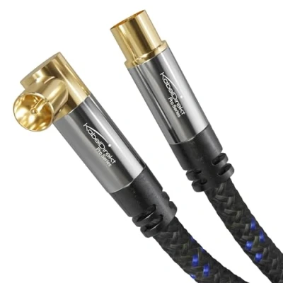 Immagine di KabelDirekt Cavo antenna TV 4K &amp; diritto/90 1 m per con connettore in metallo digitale e analogica intrecciato (presa diritta su ad angolo DVB C/DVB S)