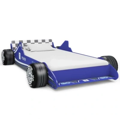 Immagine di vidaXL Letto Bimbo ad Auto da Corsa con Ruote Telaio Struttura Gioco Giroletto Bambini 4+ Anni 90x200 cm Blu in MDF Doghe Legno