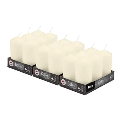 Immagine di Hofer Candele Avorio a Colonna 60 x 120 mm Set di 18 Decorative Cilindriche Colore Lunga Durata 39 Ore Cera Antigoccia Non Profumate Prodotte in Austria