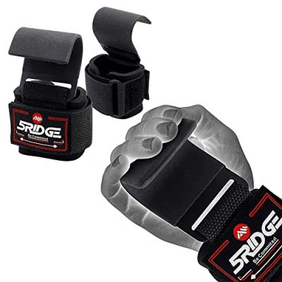 Immagine di ganci per sollevamento pesi, resistenti impugnature rivestite in gomma, antiscivolo, supporto il polso neoprene, cinghie di imbottite con gancio palestra,
