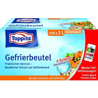 Immagine di Toppits Sacchetti per congelatore, 1 l, 100 pezzi, fondo trasparente
