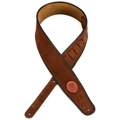 Immagine di Levy&#039;s MSS3 BRN Tracolla Per Chitarra Suede Leather Signature Logo Piping 2 1/2&quot; Brown