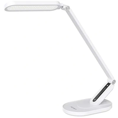 Immagine di JKSWT Lampada da scrivania a LED, Lampade tavolo per La cura degli occhi luce naturale protegge gli ufficio dimmerabile con 5 modalità colore Porta di ricarica USB