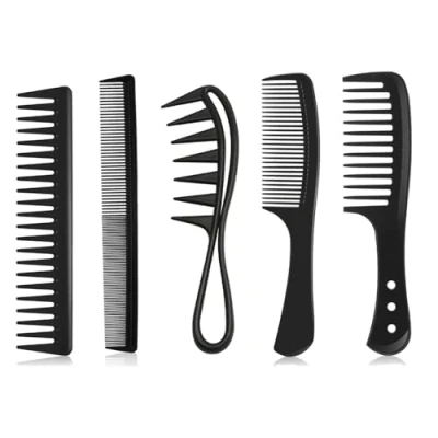 Immagine di TRKETK 5 Pezzi Pettine a Denti Larghi, Vintage per Capelli Ricci Comb Pettini Styling Set di Professionali Antistatico Varie Acconciature