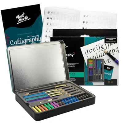 Immagine di Mont Marte Set Calligrafia e Stilografia 32 pezzi Perfetto per principianti Include Penna Calligrafica 4x, Pennini 5x molto altro