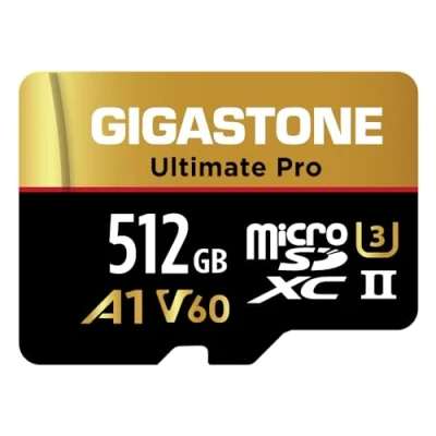 Immagine di [5 anni di recupero dati gratuito] Gigastone 512 GB Micro SD Card, Ultimate Pro, scheda memoria MicroSDXC per fotocamera, R/W fino a 280/200 MB/s, UHS II U3 A1 V60 C10, con adattatore