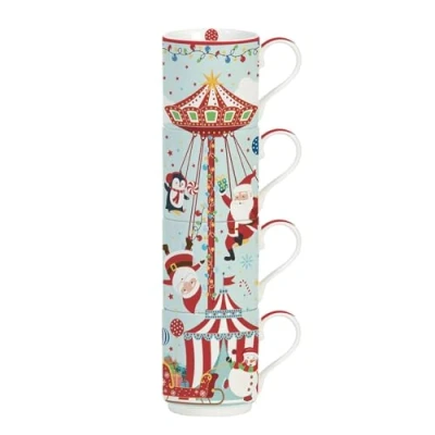 Immagine di EASY LIFE Set 4 tazze mug celesti SANTA’S CAROUSEL impilabili in porcellana 275 ml