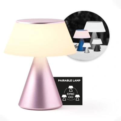 Immagine di Lexon LUMA L Lampada da comodino a LED, grande luce tavolo senza fili, con dimmer di intensità e sincronizzazione multi lampade, 9 colori ricaricabile rosa pallido