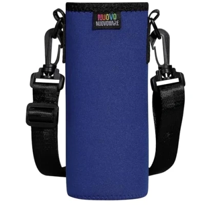Immagine di Nuovoware Custodia Bottiglia, Porta Bottiglia Acqua in Neoprene con Tracolla Regolabile 76 150 cm, Diametro 7.5 Accessori Bambini per Acqua, Latte, Thermos, Lattine, Blu Scuro