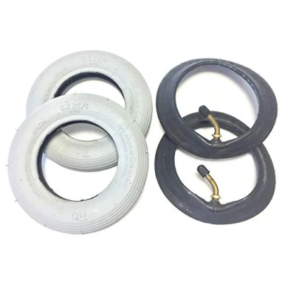 Immagine di Copertone per sedia a rotelle, 2 pezzi, 6 x 1 1/4 (150 30), grigio, tubi con valvola ad angolo in direzione di marcia 90/45