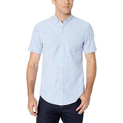 Immagine di Amazon Essentials Camicia Oxford con Tasca a Maniche Corte Slim Uomo, Blu, L